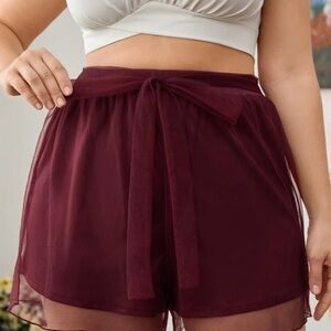 SHEIN, 4X, Maroon, Mesh Overlay Shorts